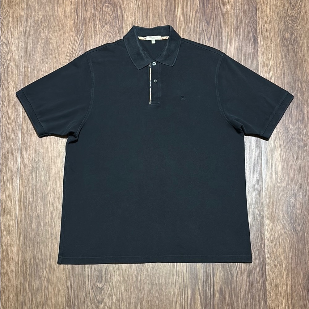 Burberry London Black Polo Shirt XL Classic Nova Check Trim Cotton Designer